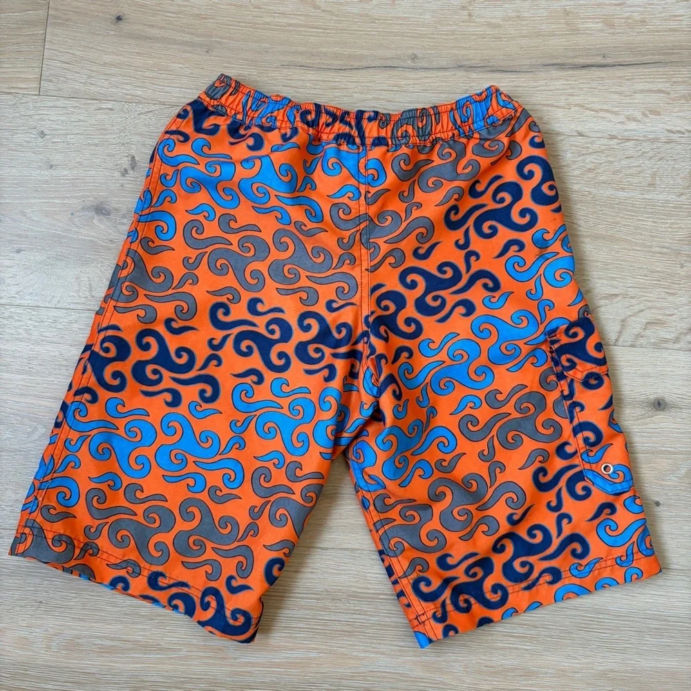 Hanna Andersson Boys Swim Trunks Sz 140 (9-10) Orange Blue Wave Print Lined*X